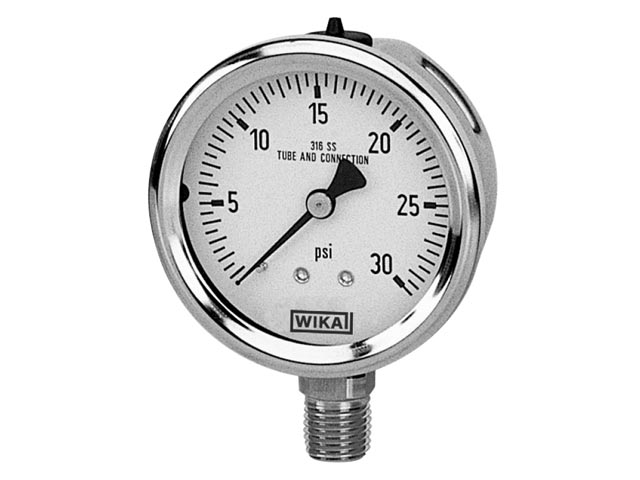 Wika 9833158 Industrial Liquid-filled Pressure Gauge Model 233.53 2-1/2 Dial 3000 PSI 1/4 NPT Center Back Mount Stainless Steel Case