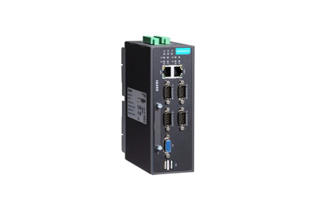 IA260-T-LX Moxa IA260-T-LX Arm-based DIN-rail industrial computer with 4 serial ports, 2 LAN ports, 8 DI/DO, and VGA