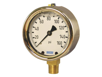9314180 Wika 9314180 Industrial Liquid-filled Pressure Gauge Model 213.40 4 Inch Dial 300 PSI 1/2 NPT Lower Mount Forged Brass Case