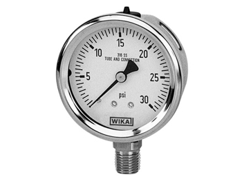 Wika 9767053 Industrial Liquid-filled Pressure Gauge Model 213.53 2-1/2 Dial 60 PSI 1/4 NPT Lower Mount Stainless Steel Case